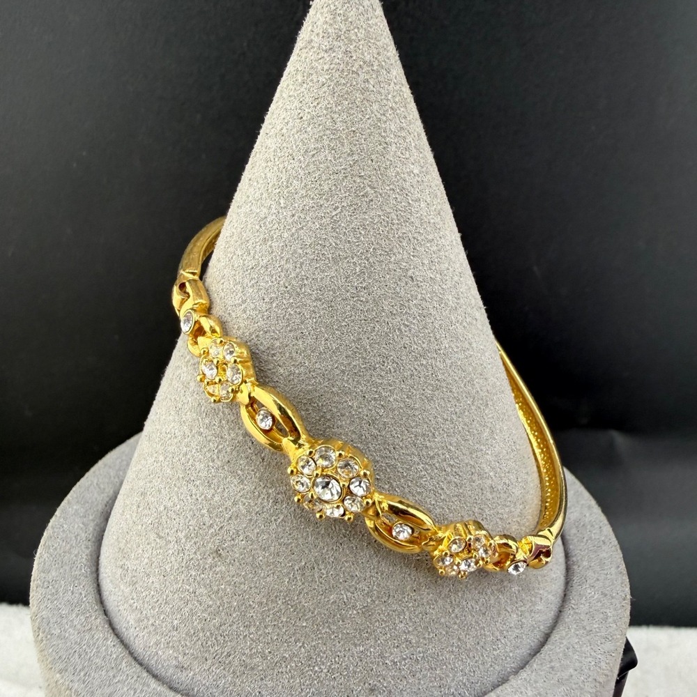 Vintage Avon Bangle Bracelet Gold Tone Rhinestone Signed 6"